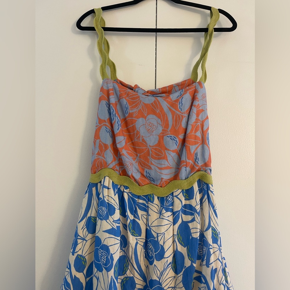 NWT Farm Rio Linen Blend Tiered Rickrack Midi Dress Large - Picture 4 of 10
